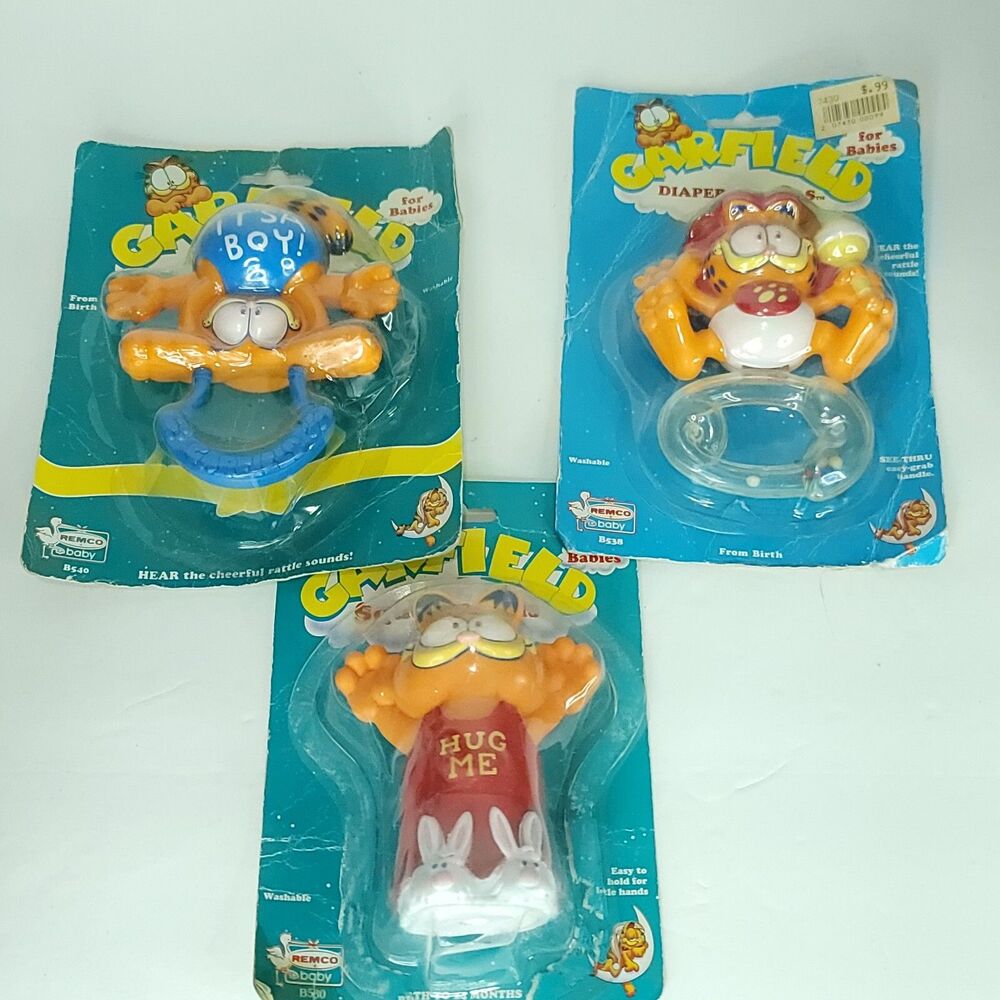 Lot Of 3 Garfield Baby Toys Rattles Squeeze Pals Jim Davis Package Damage NEW